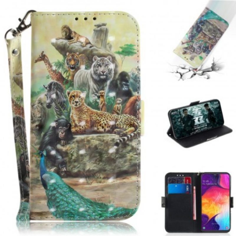 Folio-hoesje voor Samsung Galaxy A50 Met Ketting String Safari Dieren