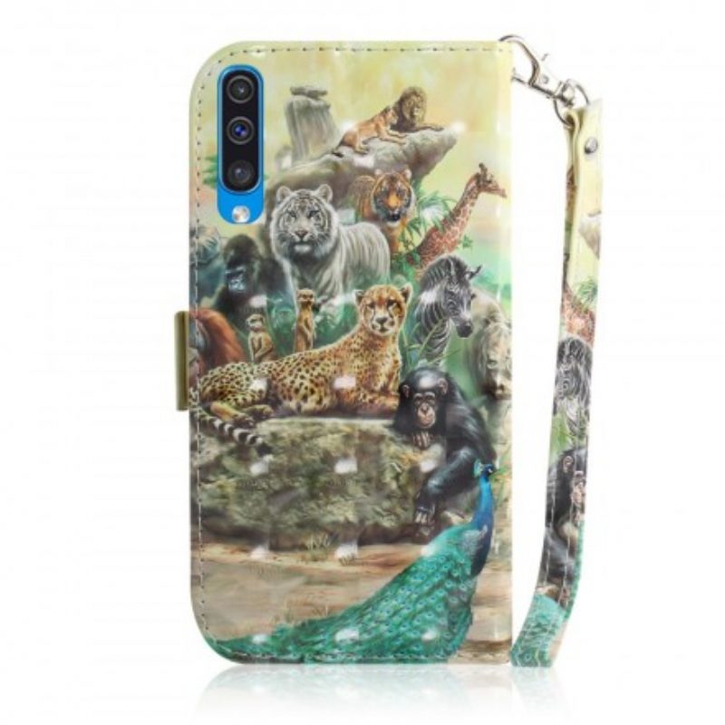 Folio-hoesje voor Samsung Galaxy A50 Met Ketting String Safari Dieren