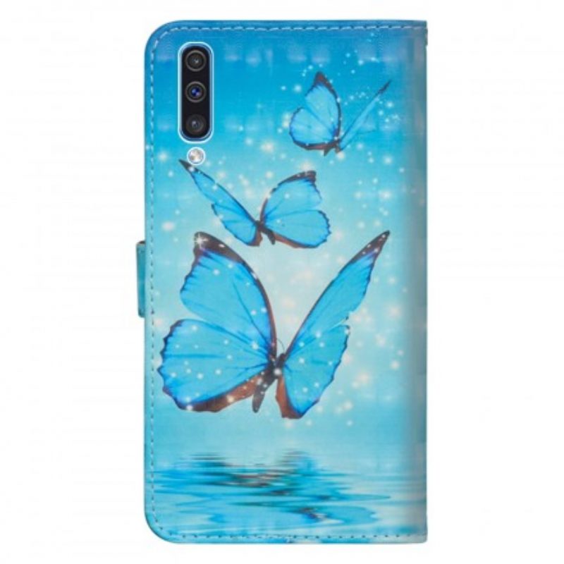 Folio-hoesje voor Samsung Galaxy A50 Vliegende Blauwe Vlinders