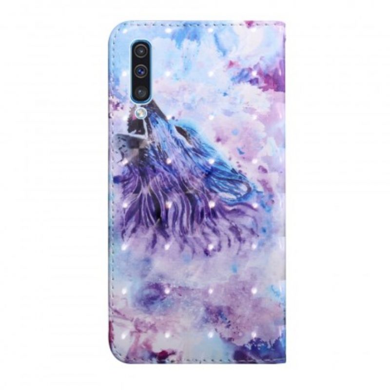 Leren Hoesje voor Samsung Galaxy A50 Aquarel Wolf