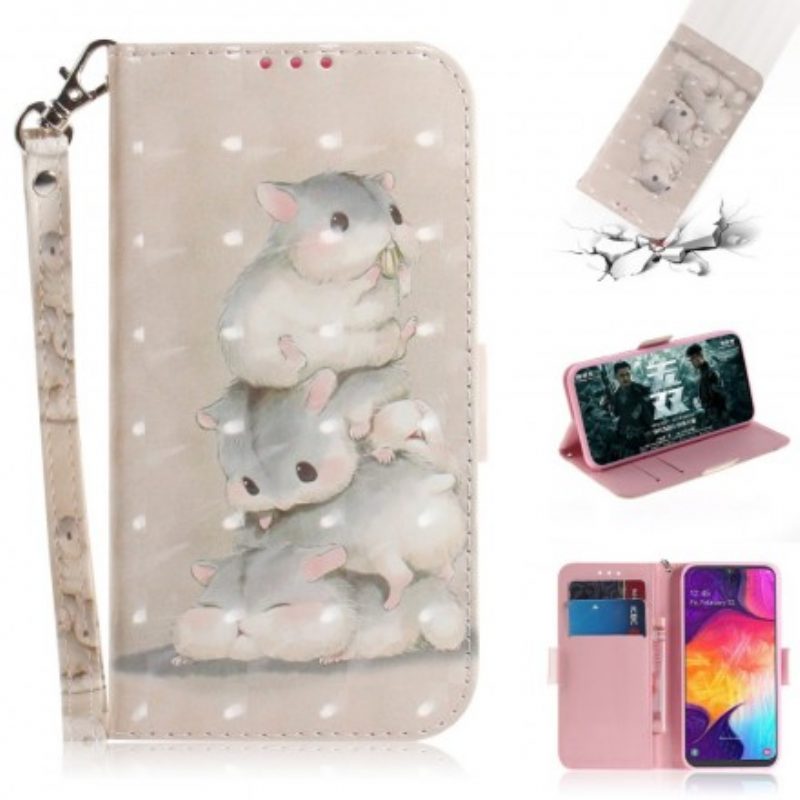 Leren Hoesje voor Samsung Galaxy A50 Met Ketting String Hamsters