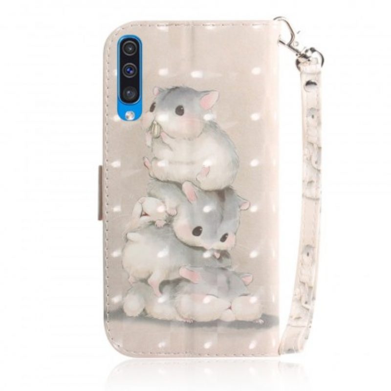 Leren Hoesje voor Samsung Galaxy A50 Met Ketting String Hamsters