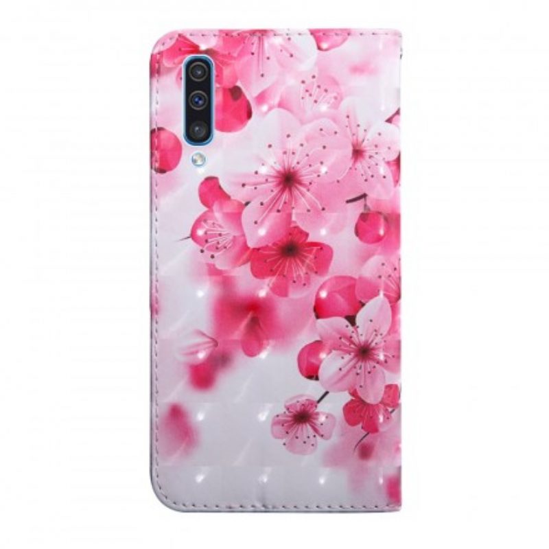 Leren Hoesje voor Samsung Galaxy A50 Roze Bloemen