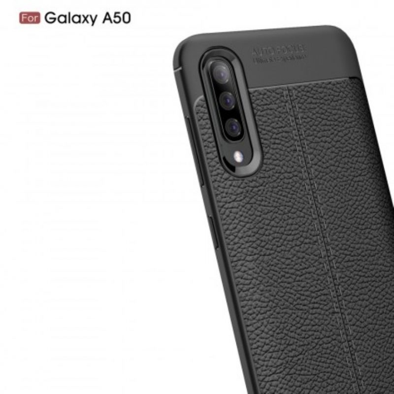 Telefoonhoesje voor Samsung Galaxy A50 Dubbellijnig Litchi-leereffect