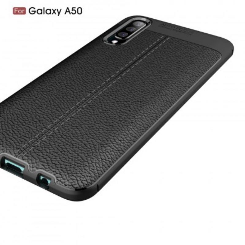 Telefoonhoesje voor Samsung Galaxy A50 Dubbellijnig Litchi-leereffect