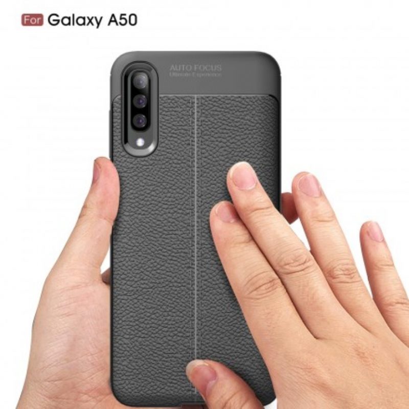 Telefoonhoesje voor Samsung Galaxy A50 Dubbellijnig Litchi-leereffect