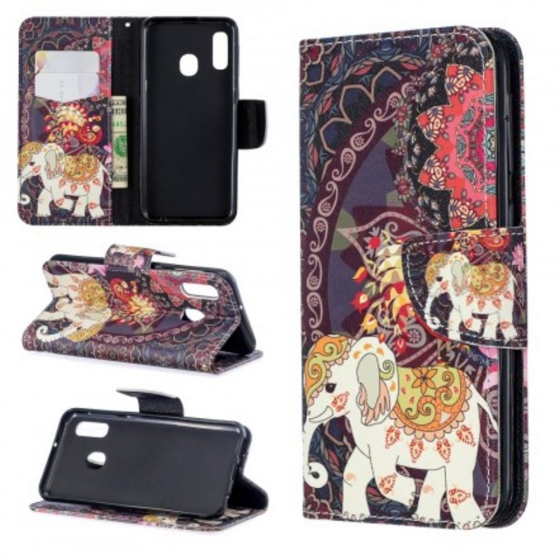 Flip Case voor Samsung Galaxy A20e Etnische Olifanten Mandala