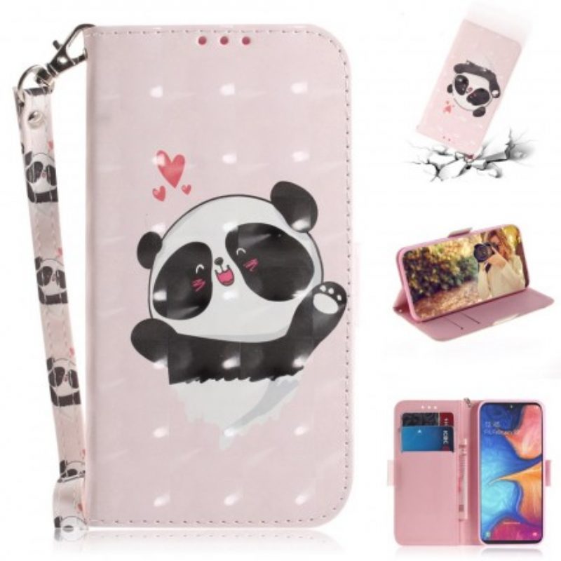 Folio-hoesje voor Samsung Galaxy A20e Met Ketting Panda Love Met Sleutelkoord