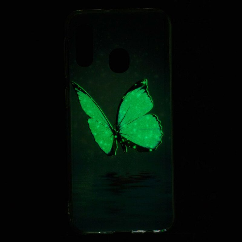 Hoesje voor Samsung Galaxy A20e Fluorescerende Blauwe Vlinder