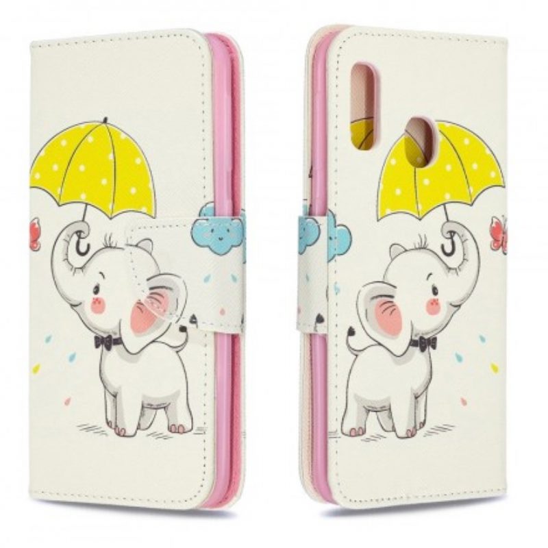 Leren Hoesje voor Samsung Galaxy A20e Baby Olifant