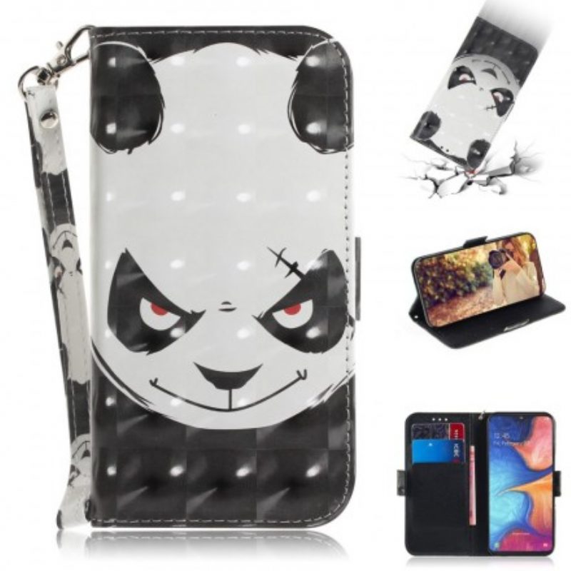 Leren Hoesje voor Samsung Galaxy A20e Met Ketting Boze Panda Met Lanyard