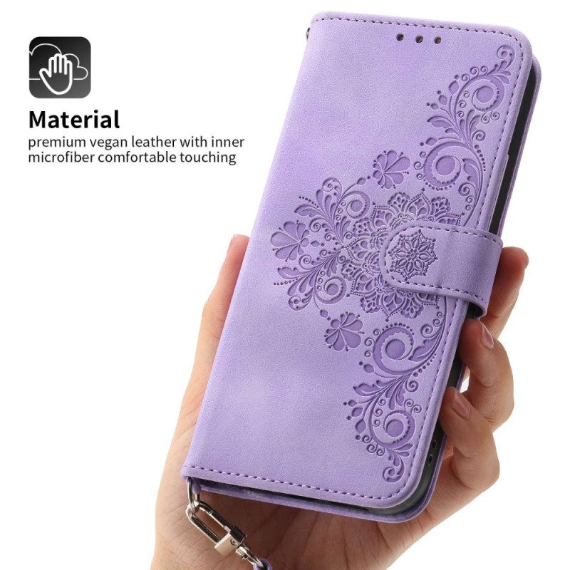 Folio-hoesje voor Poco X5 Pro 5G Bloemen Met Riem En Schouderriem