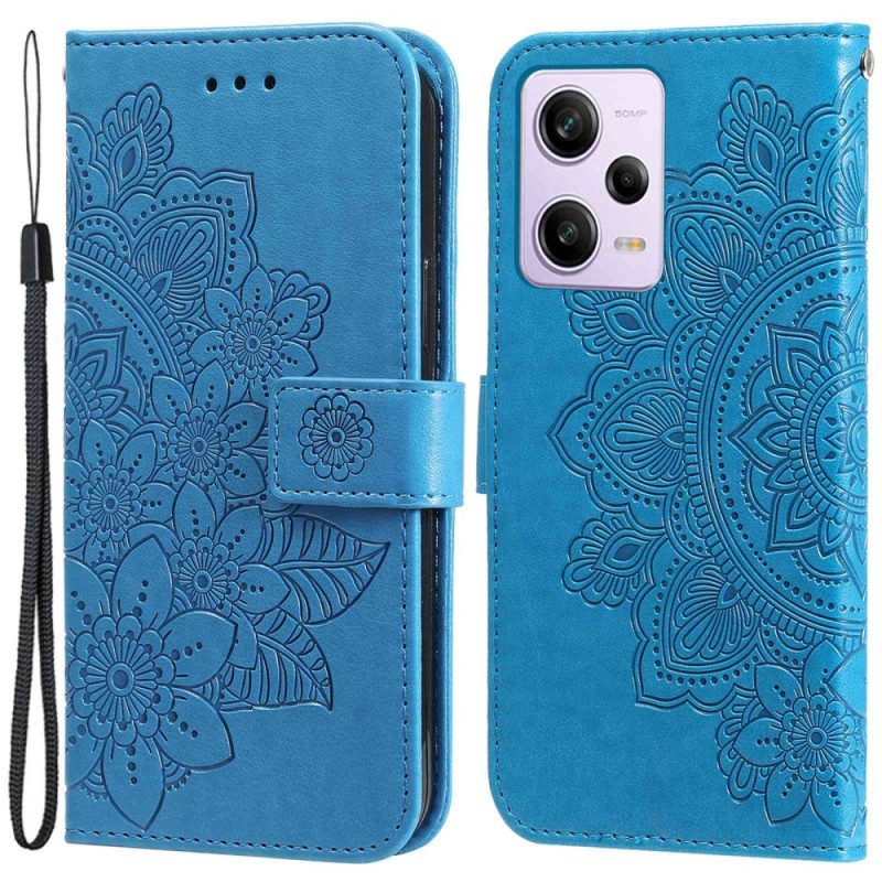 Folio-hoesje voor Poco X5 Pro 5G Met Ketting Riem Bloem Mandala