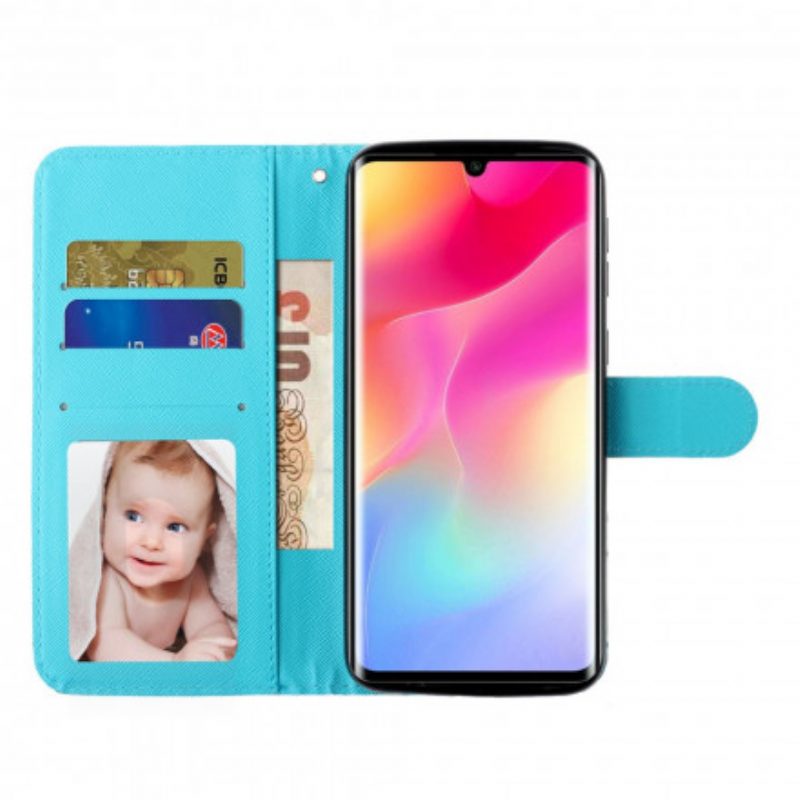 Folio-hoesje voor Xiaomi Mi Note 10 Lite Met Ketting Marmeren Strook Lichte Schijnwerpers