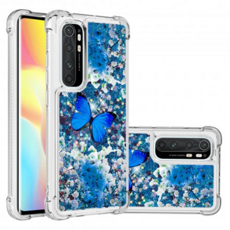 Telefoonhoesje voor Xiaomi Mi Note 10 Lite Glitter Blauwe Vlinders