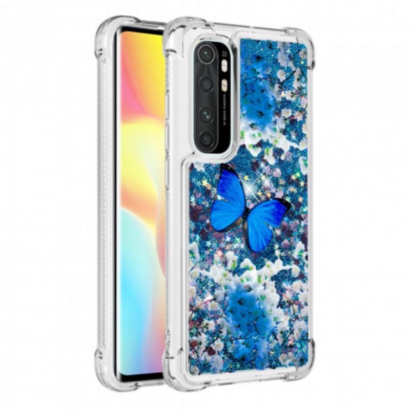 Telefoonhoesje voor Xiaomi Mi Note 10 Lite Glitter Blauwe Vlinders