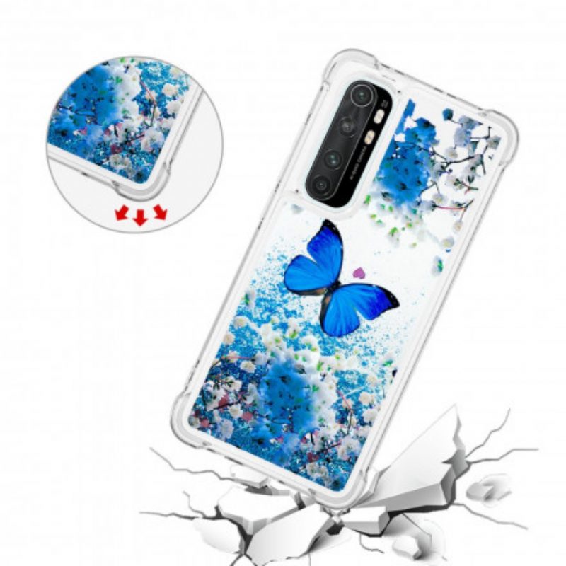 Telefoonhoesje voor Xiaomi Mi Note 10 Lite Glitter Blauwe Vlinders