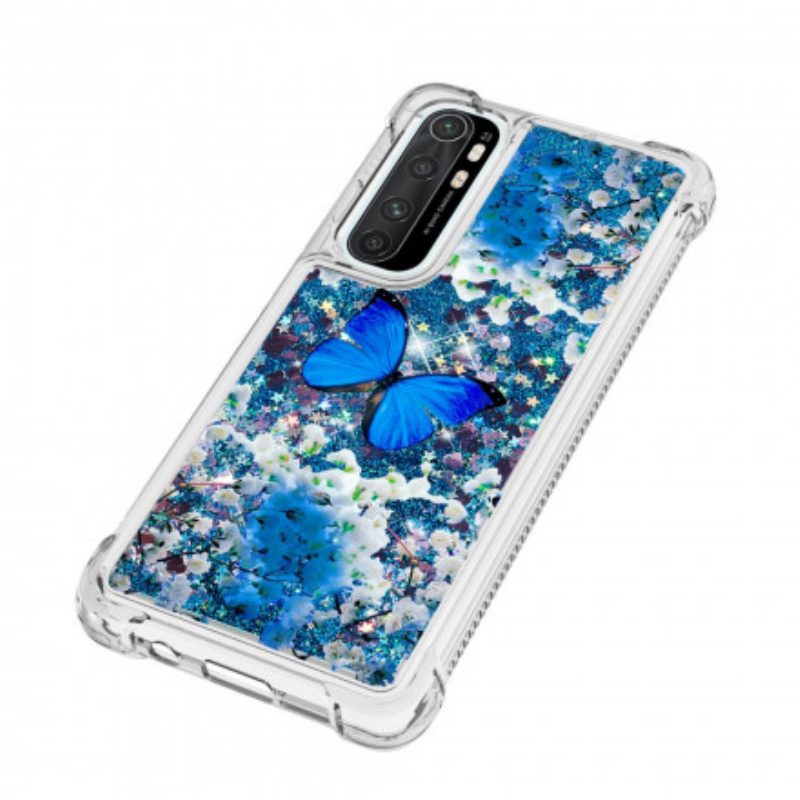 Telefoonhoesje voor Xiaomi Mi Note 10 Lite Glitter Blauwe Vlinders