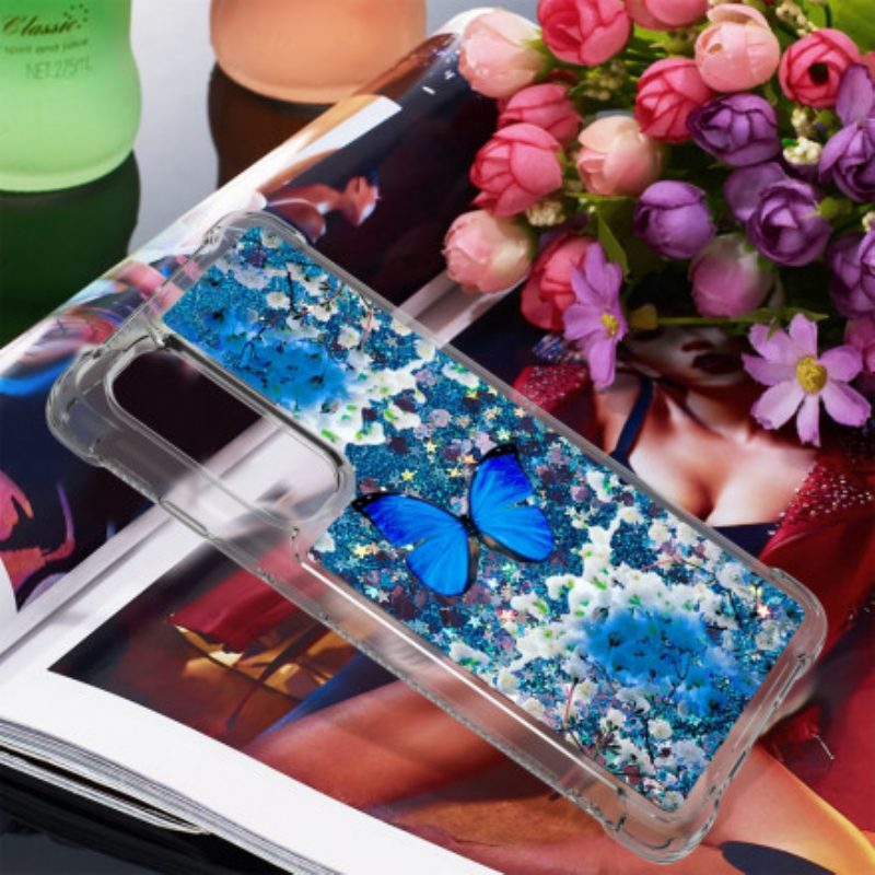 Telefoonhoesje voor Xiaomi Mi Note 10 Lite Glitter Blauwe Vlinders