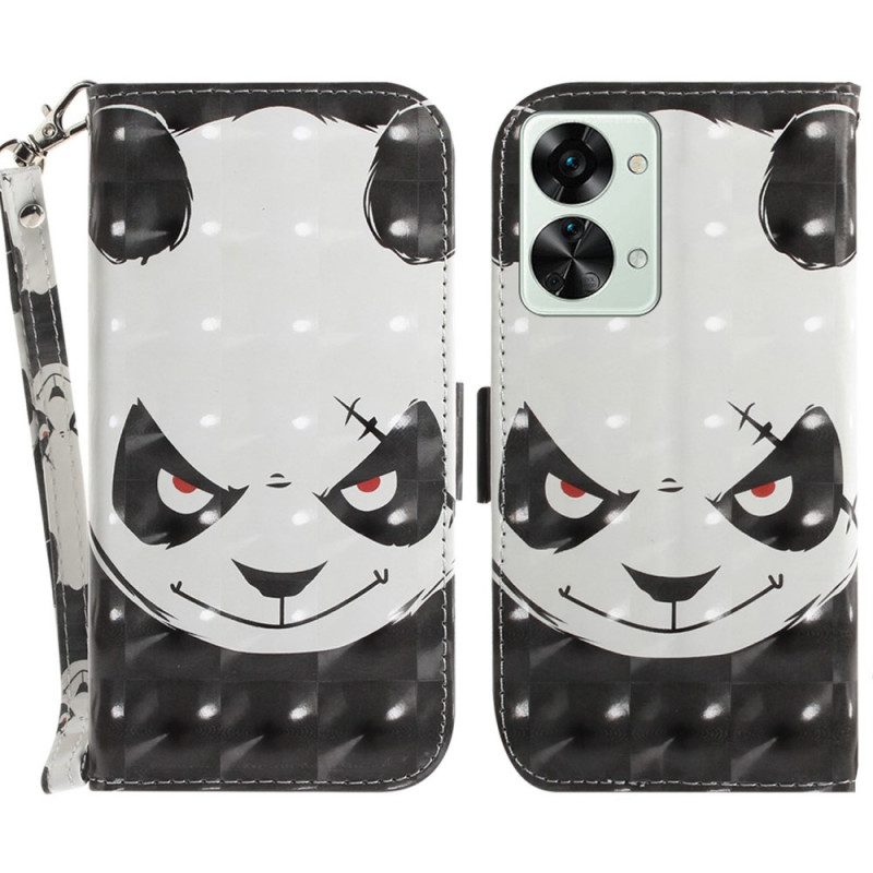 Flip Case voor OnePlus Nord 2T 5G Met Ketting Boze Panda Met Lanyard