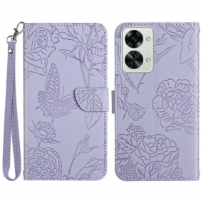 Flip Case voor OnePlus Nord 2T 5G Met Ketting Premium Stringvlinders