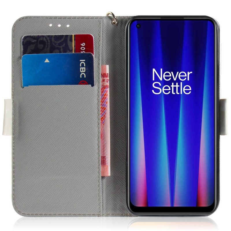 Folio-hoesje voor OnePlus Nord 2T 5G Met Ketting Leuke Stringkat