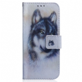 Folio-hoesje voor OnePlus Nord 2T 5G Met Ketting Strappy Aquarel Wolf