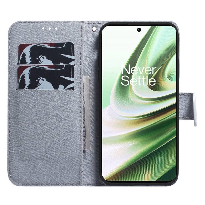 Folio-hoesje voor OnePlus Nord 2T 5G Met Ketting Strappy Witte Tijger