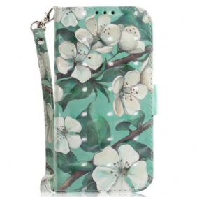 Folio-hoesje voor OnePlus Nord 2T 5G Met Ketting Witte Bloemen Met Bandjes