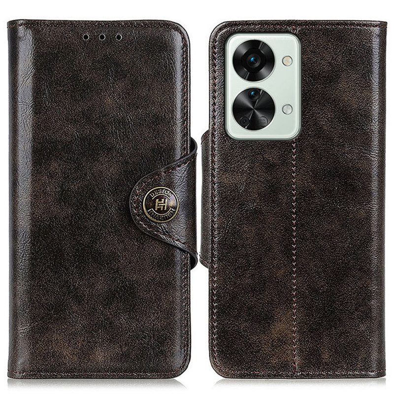 Folio-hoesje voor OnePlus Nord 2T 5G Vintage Knop Van Imitatieleer