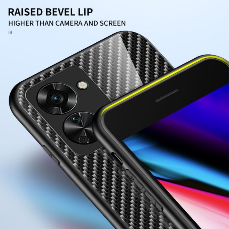 Hoesje voor OnePlus Nord 2T 5G Koolstofvezel Gehard Glas