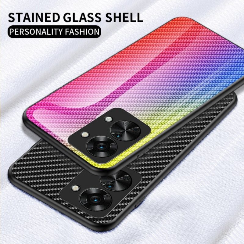 Hoesje voor OnePlus Nord 2T 5G Koolstofvezel Gehard Glas