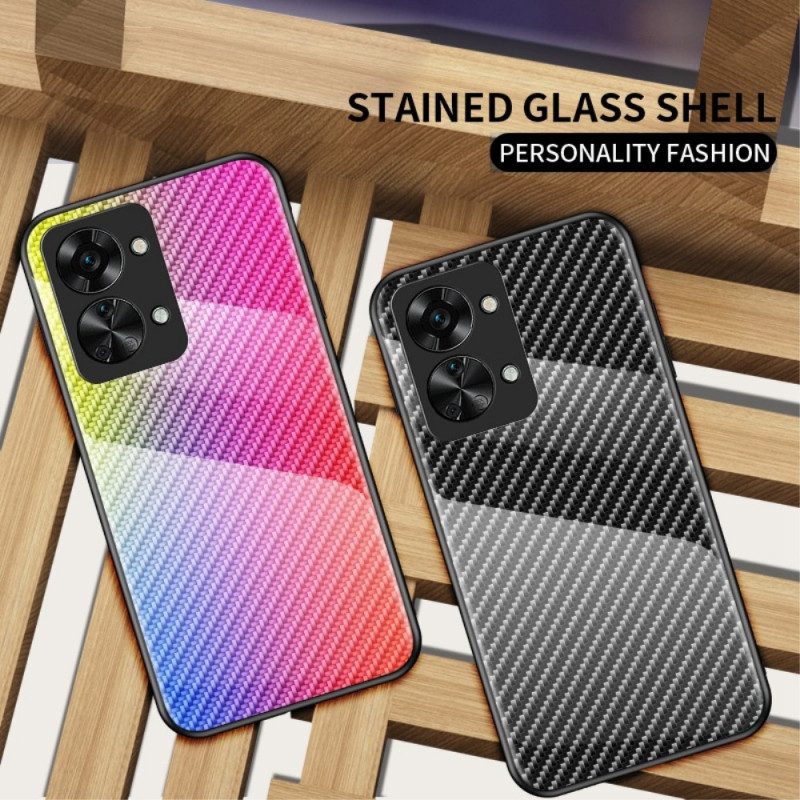 Hoesje voor OnePlus Nord 2T 5G Koolstofvezel Gehard Glas