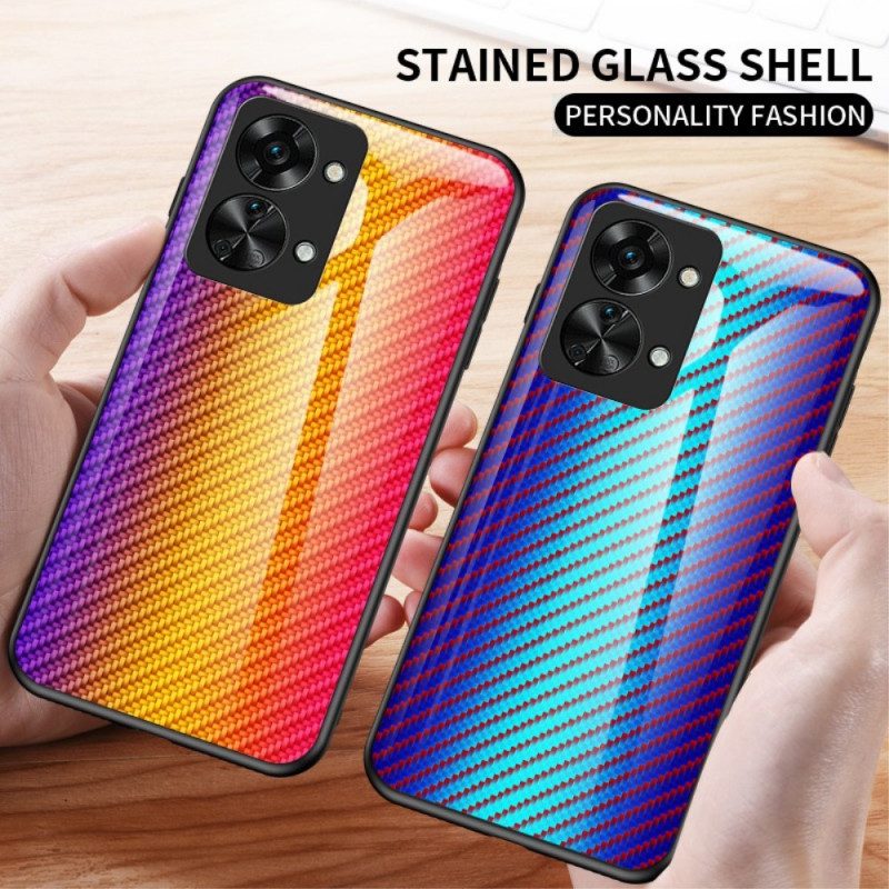 Hoesje voor OnePlus Nord 2T 5G Koolstofvezel Gehard Glas