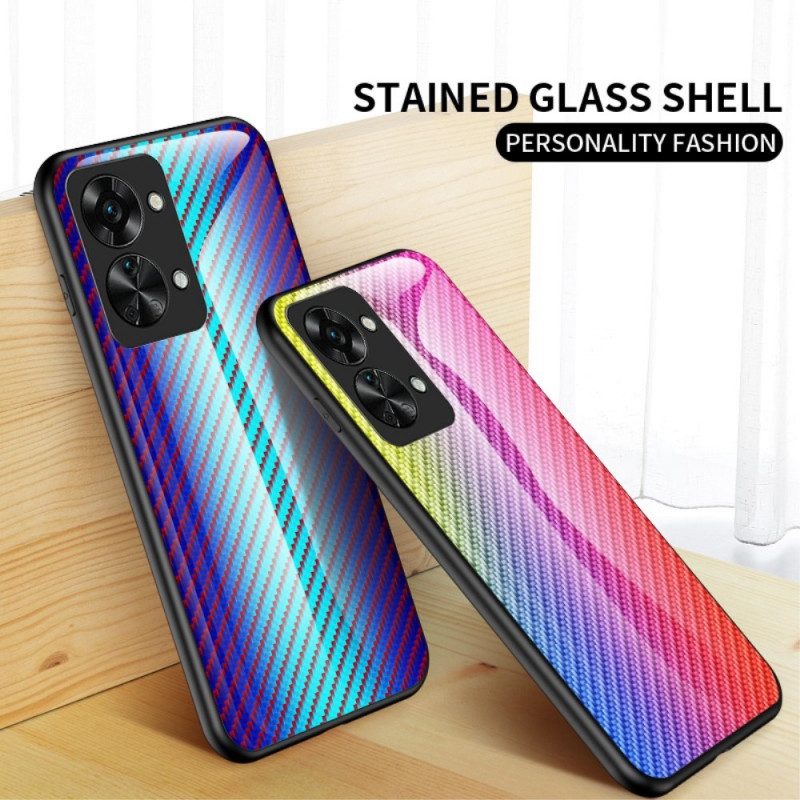 Hoesje voor OnePlus Nord 2T 5G Koolstofvezel Gehard Glas