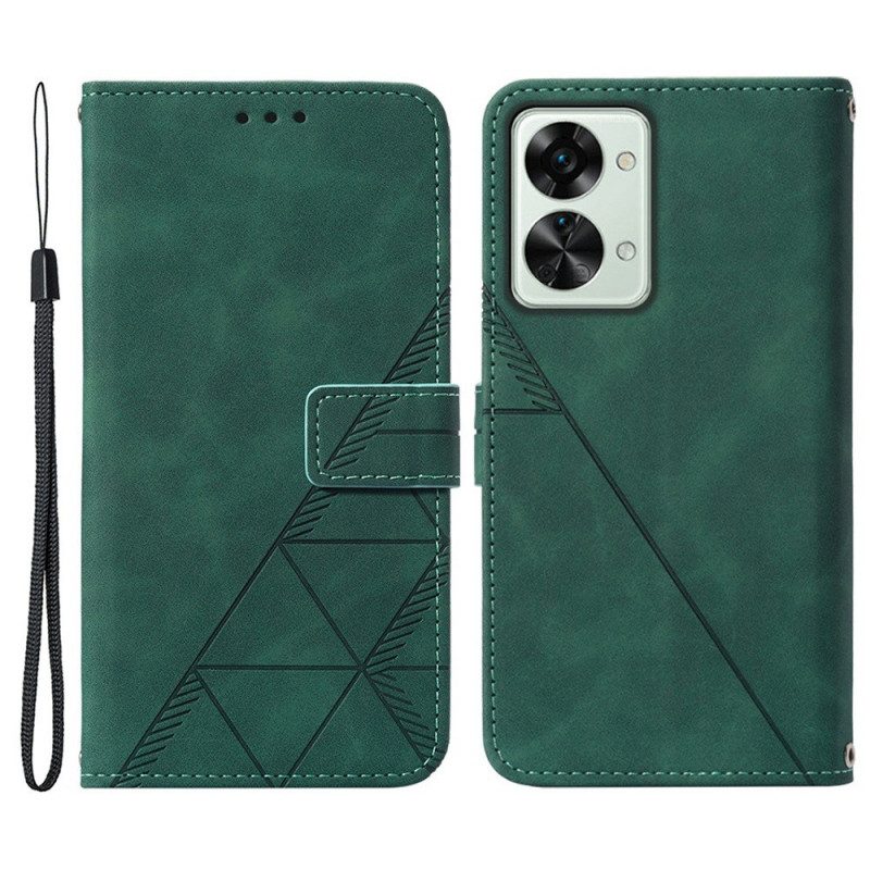 Leren Hoesje voor OnePlus Nord 2T 5G Driehoeken Met Lanyard