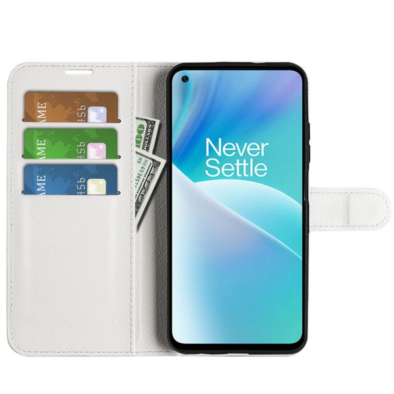 Leren Hoesje voor OnePlus Nord 2T 5G Klassiek Lychee Kunstleer