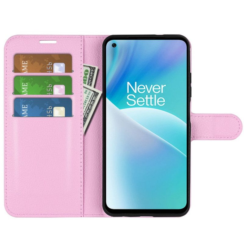 Leren Hoesje voor OnePlus Nord 2T 5G Klassiek Lychee Kunstleer