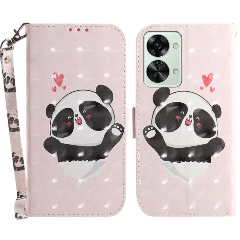 Leren Hoesje voor OnePlus Nord 2T 5G Met Ketting Panda Love Met Sleutelkoord