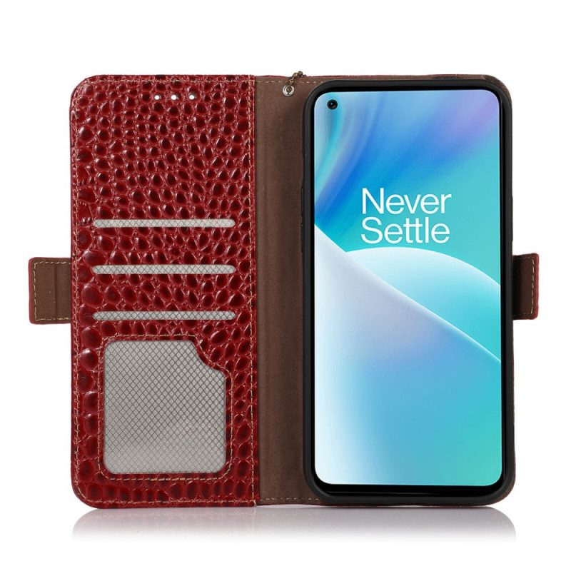 Leren Hoesje voor OnePlus Nord 2T 5G Rfid Echt Leer In Krokodilstijl