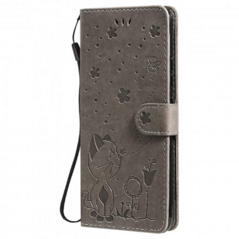 Folio-hoesje voor Realme C21 Met Ketting Kat En Bij Met Lanyard