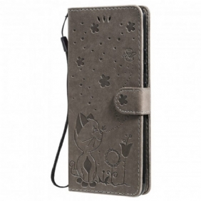 Folio-hoesje voor Realme C21 Met Ketting Kat En Bij Met Lanyard