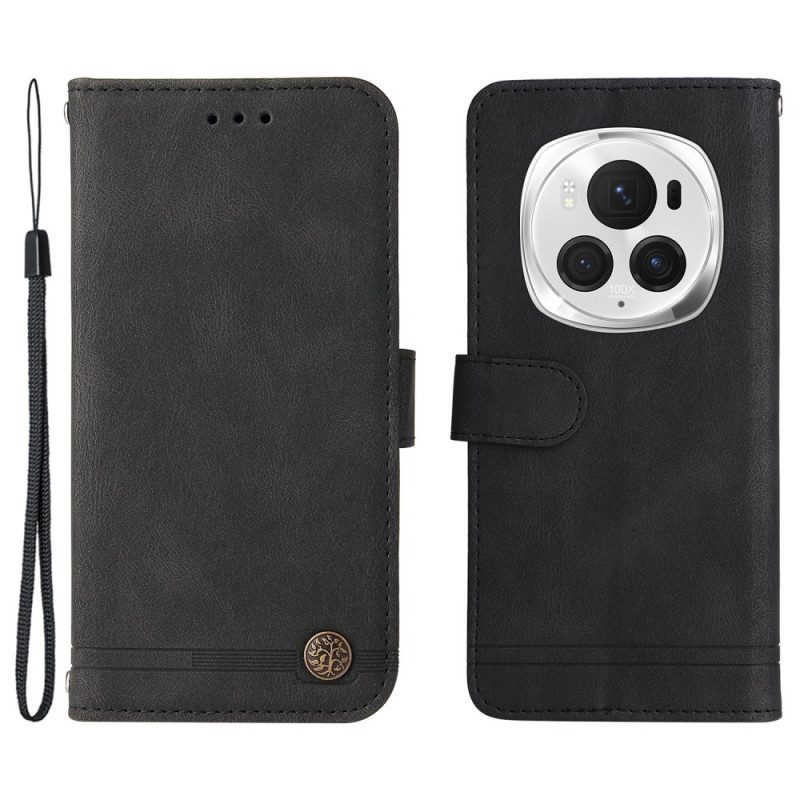 Flip Case Leren Honor Magic 6 Pro Klinknagel En Riem