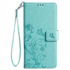 Leren Hoesje Honor Magic 6 Pro Patroon Met Vlinders En Bloemen Met Riempje