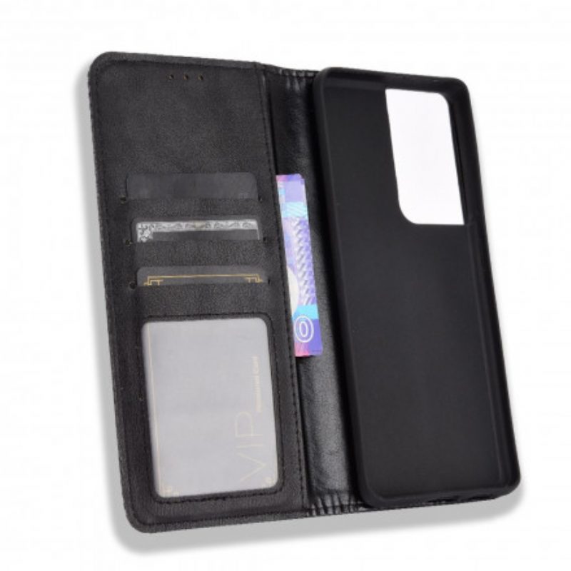 Bescherming Hoesje voor Samsung Galaxy S21 Ultra 5G Folio-hoesje Gestileerd Vintage Leereffect