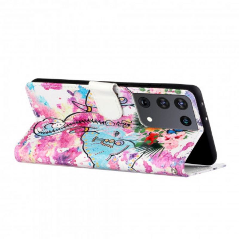 Flip Case voor Samsung Galaxy S21 Ultra 5G Koning Olifant