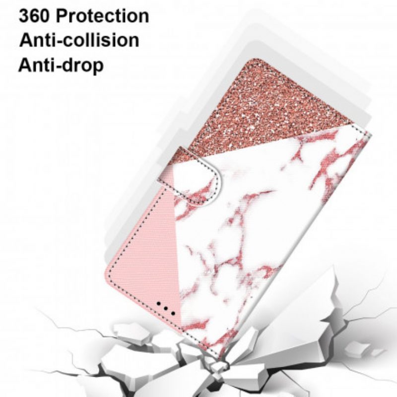 Flip Case voor Samsung Galaxy S21 Ultra 5G Marmer En Glitterdriehoek