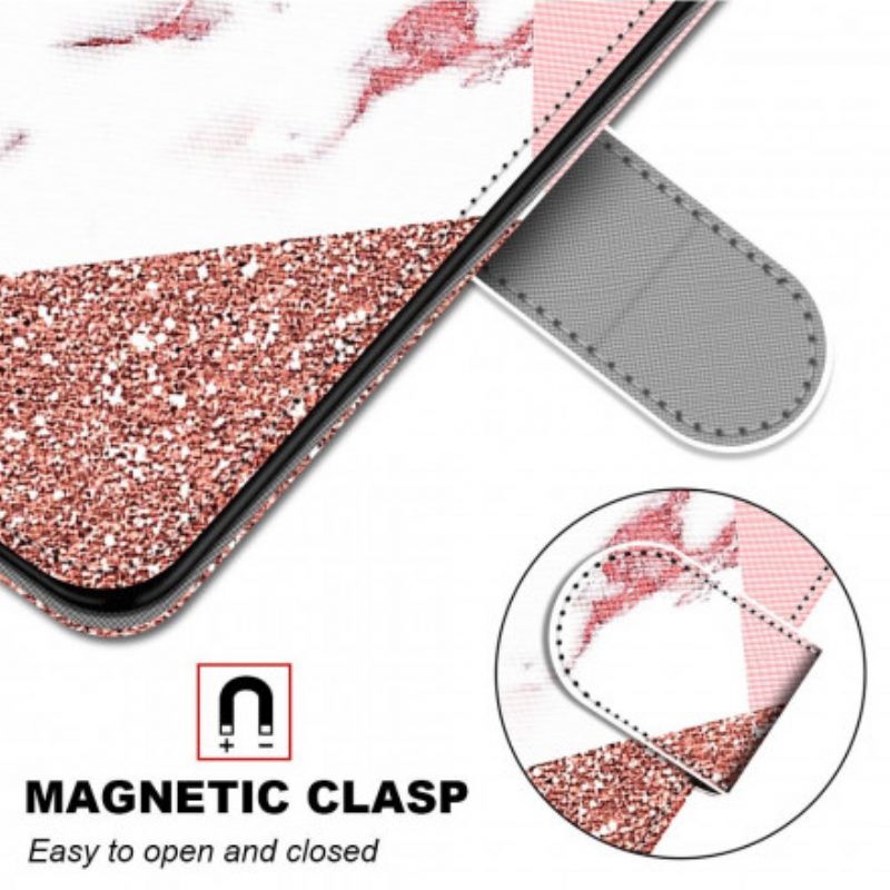 Flip Case voor Samsung Galaxy S21 Ultra 5G Marmer En Glitterdriehoek