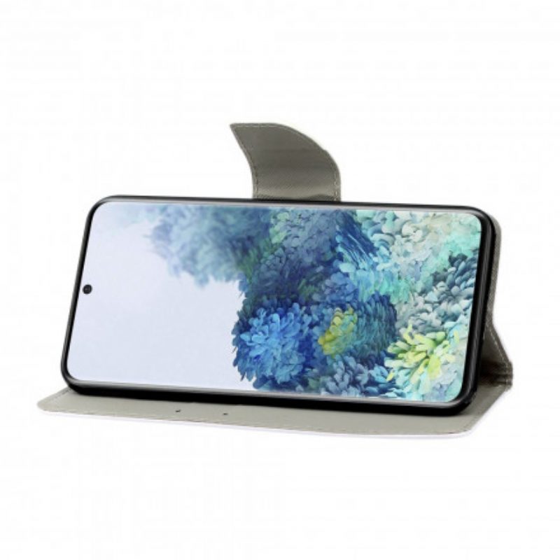 Flip Case voor Samsung Galaxy S21 Ultra 5G Marmer En Pailletten Met Riem