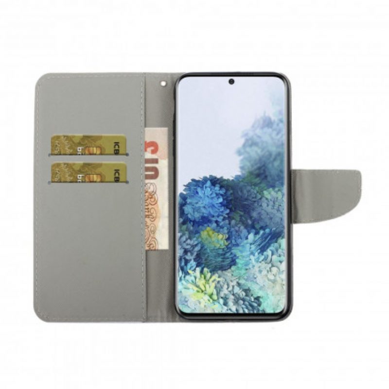 Flip Case voor Samsung Galaxy S21 Ultra 5G Marmer En Pailletten Met Riem